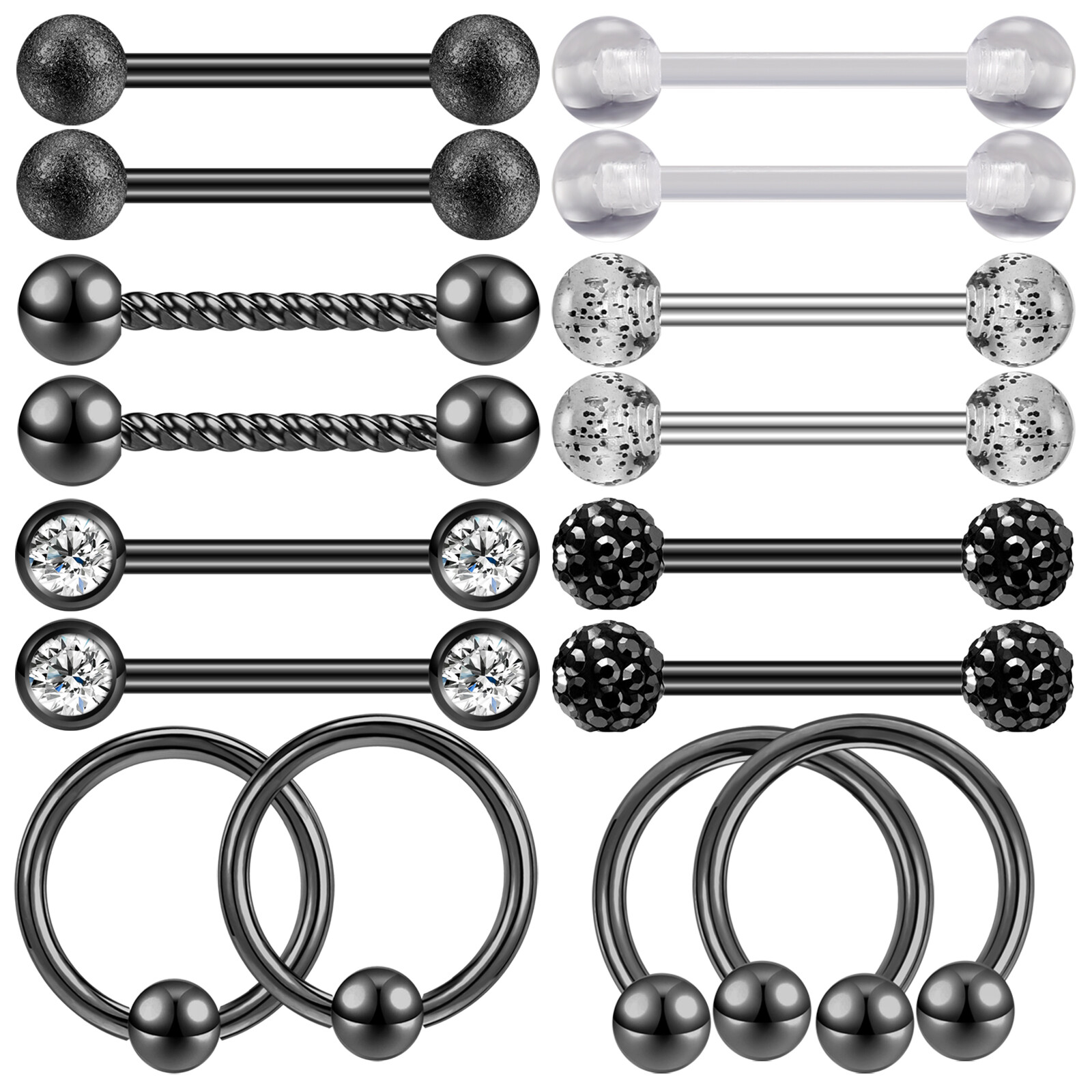 16Pcs 14G Stainless Steel Nipple Rings Barbells Tongue Piercing Nipple Piercings