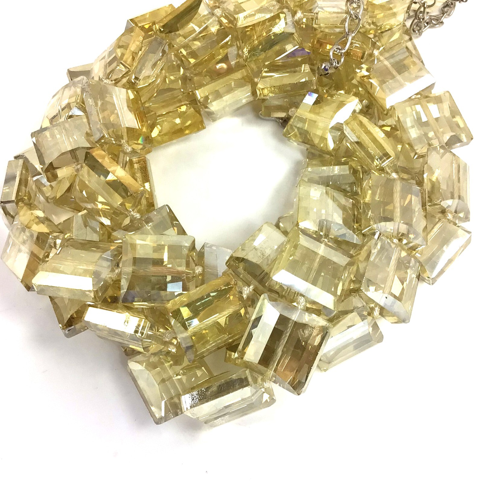 Champagne Cream Yellow Crystal Faceted Flat Square Bead 18mm Handcut 15″ 19pcs