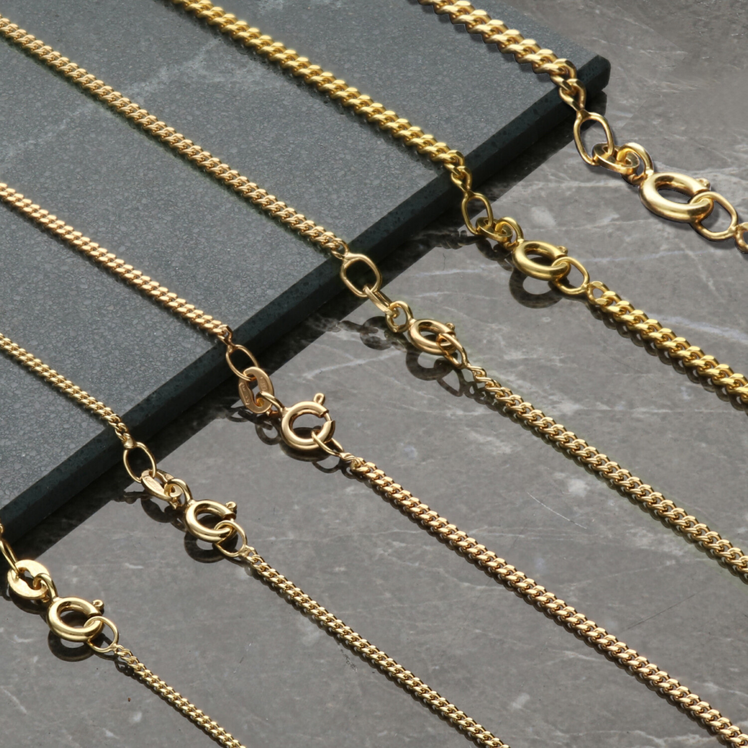 9ct Gold Plated on Sterling Silver 16, 18, 20, 22, 24, 26, 28, inch Curb Chain