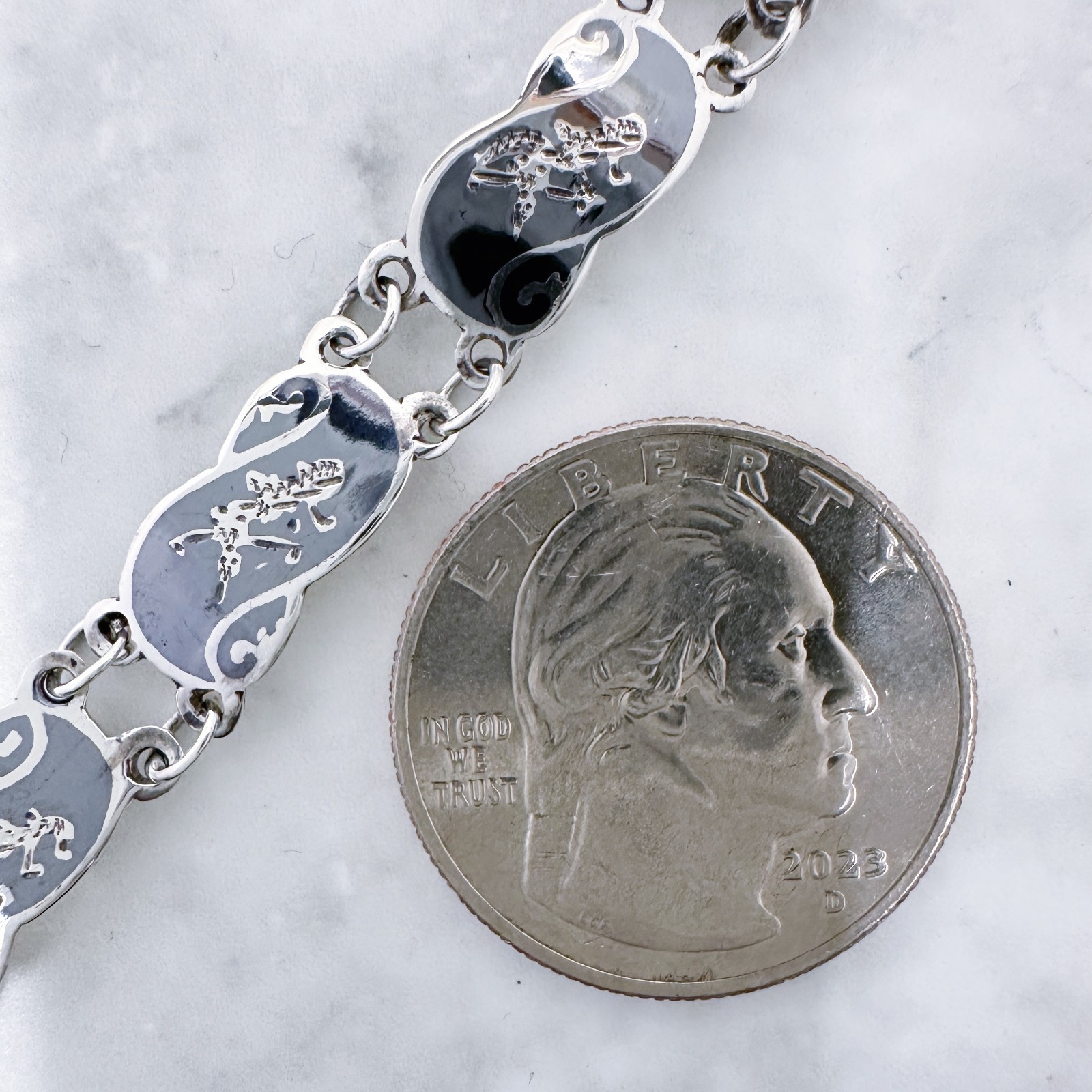 “SIAM STERLING” Thai Dancer Bracelet 6.5″ Sterling Silver w Niello Enamel 6.7g