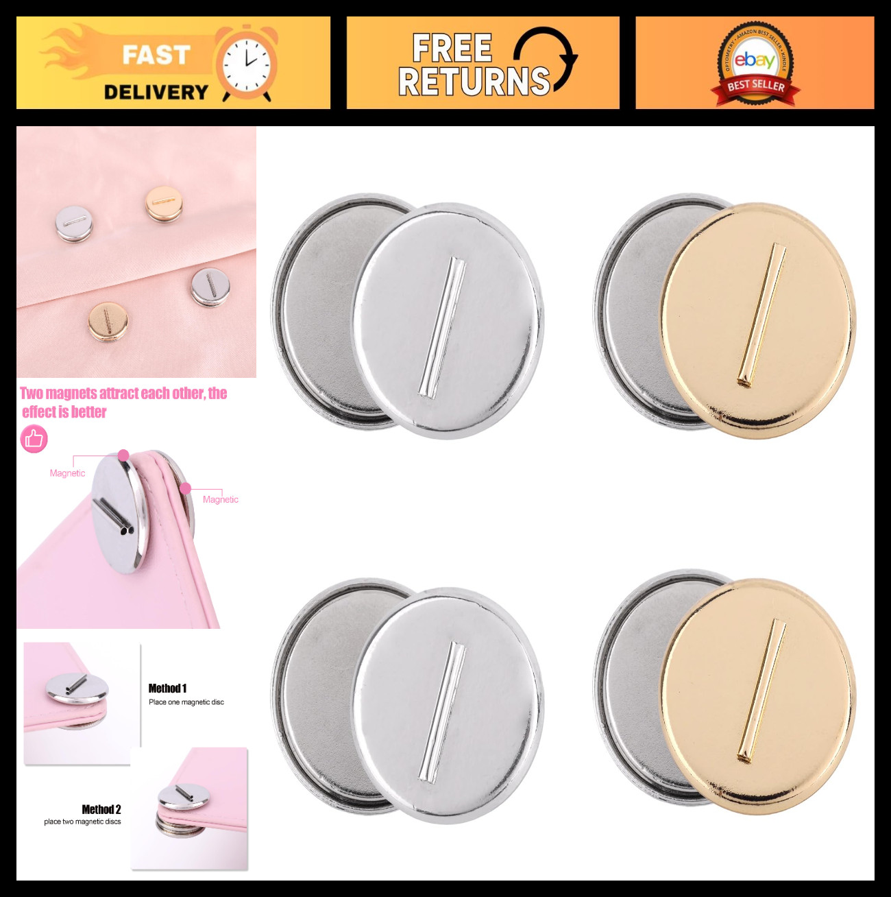4 Pairs Dual Magnetic Mini Pin Brooch Converter, Harm-Free Jewelry Pin Backs, Si