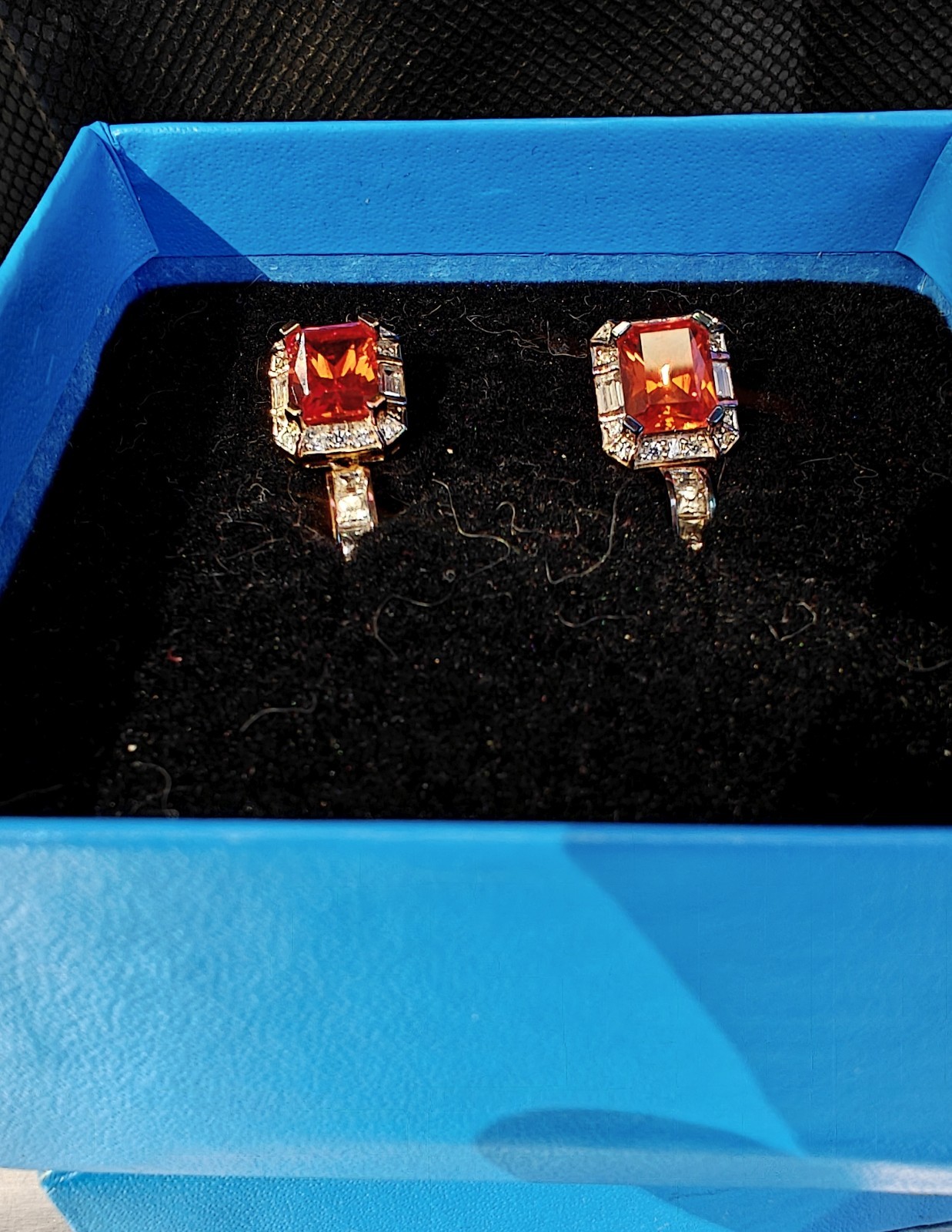 Victoria Wieck Padparadscha Sapphire Earrings rare & emerald-cut orange gemstone