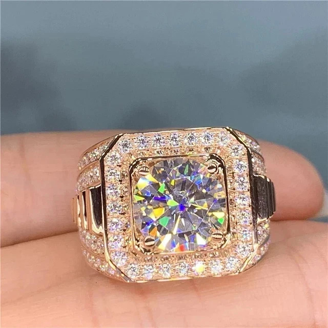 2.20Ct Round Cut Natural Moissanite Men’s Solitaire Ring 14K Rose Gold Plated