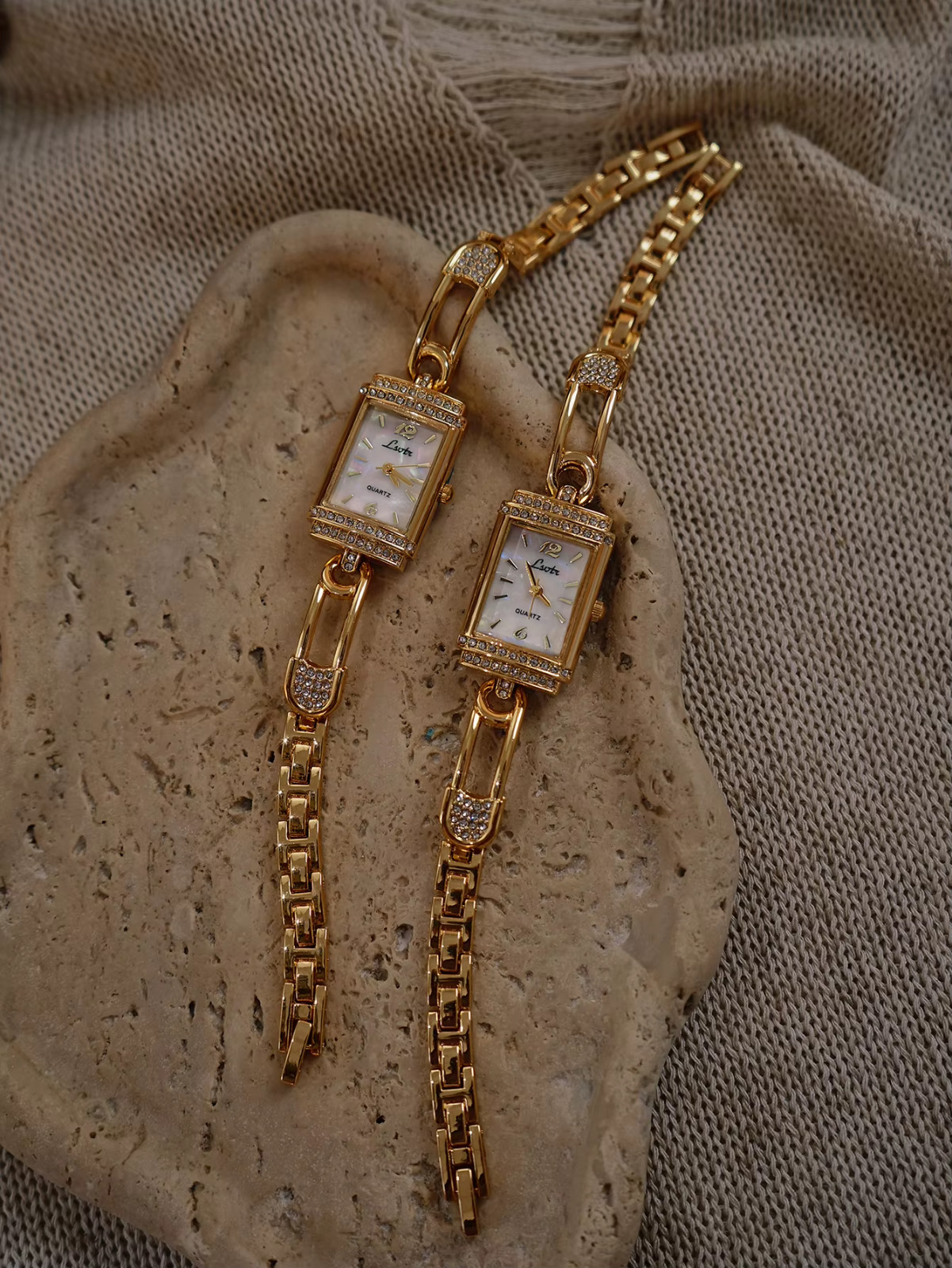 Gold Vintage Style Unique Women’s Wrist Watch Mother of Pearl Dial