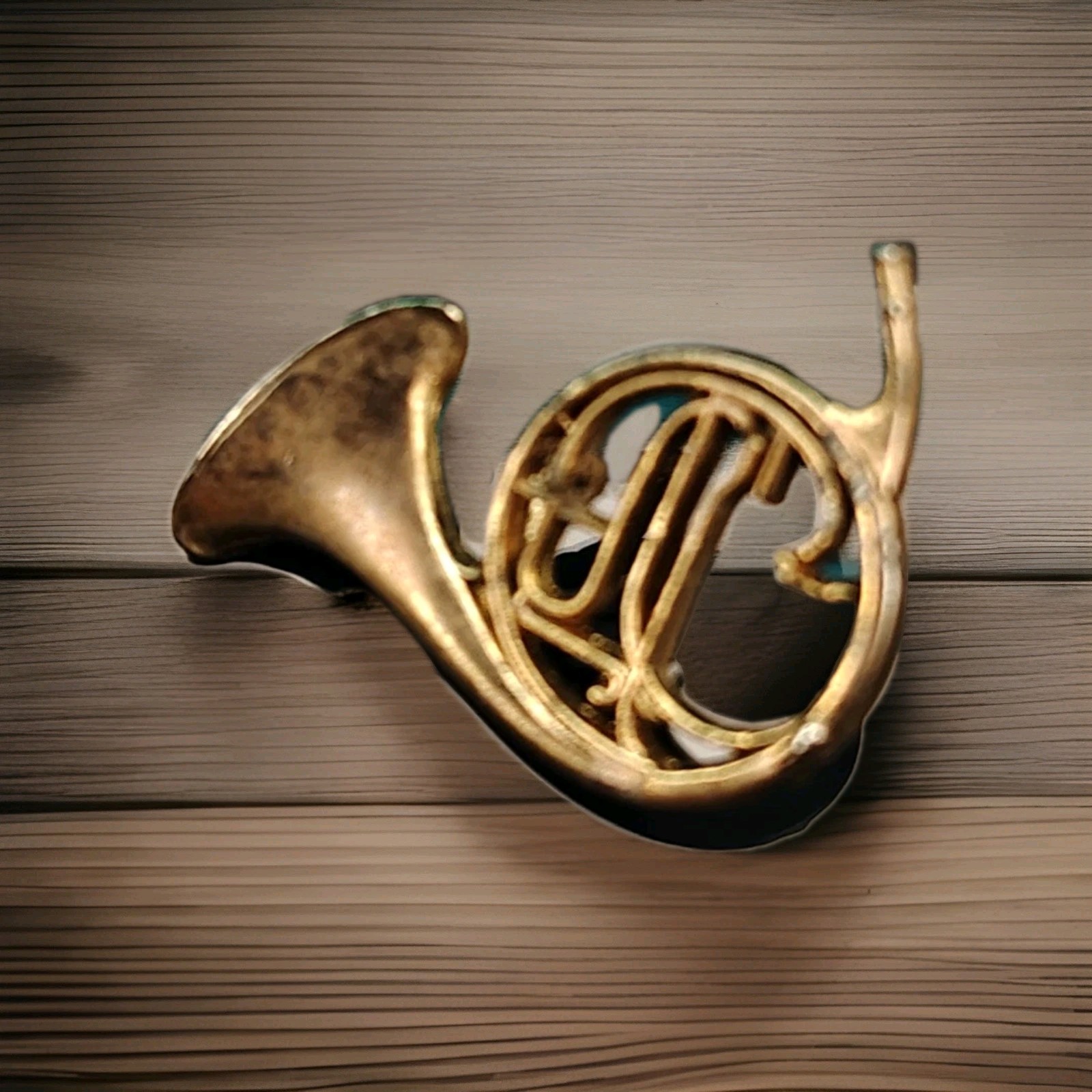 Vintage Brass French Horn Pin Future Primitive USA Music Lapel Brooch Gift Jewel