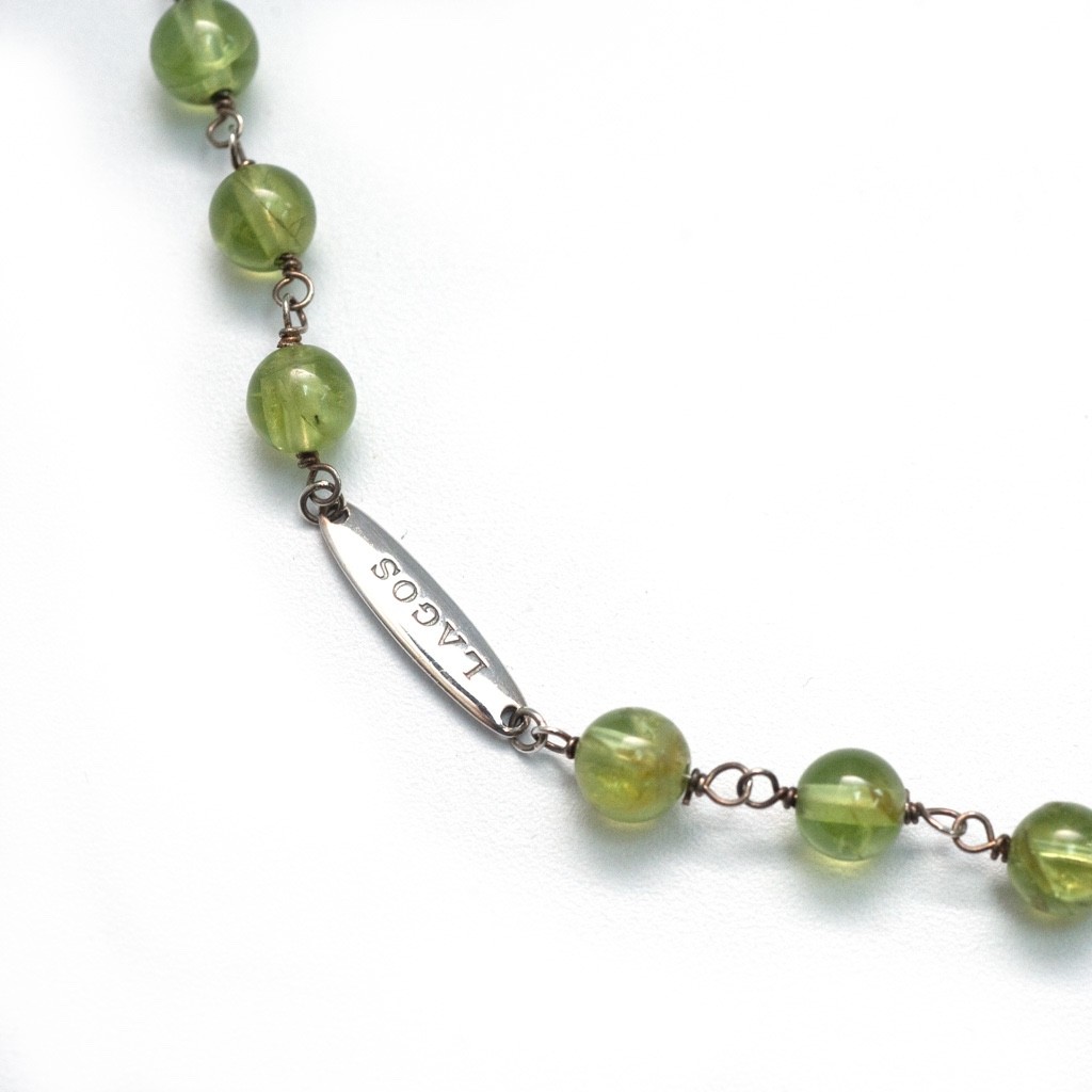 LAGOS Sterling Silver Caviar Icon Green Peridot 4mm Bead 5 Station Necklace 18″