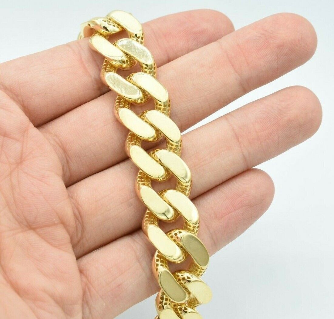 Real 10K Yellow Gold Cuban Royal Monaco Link Plain Bracelet 8″ Box Clasp 13mm
