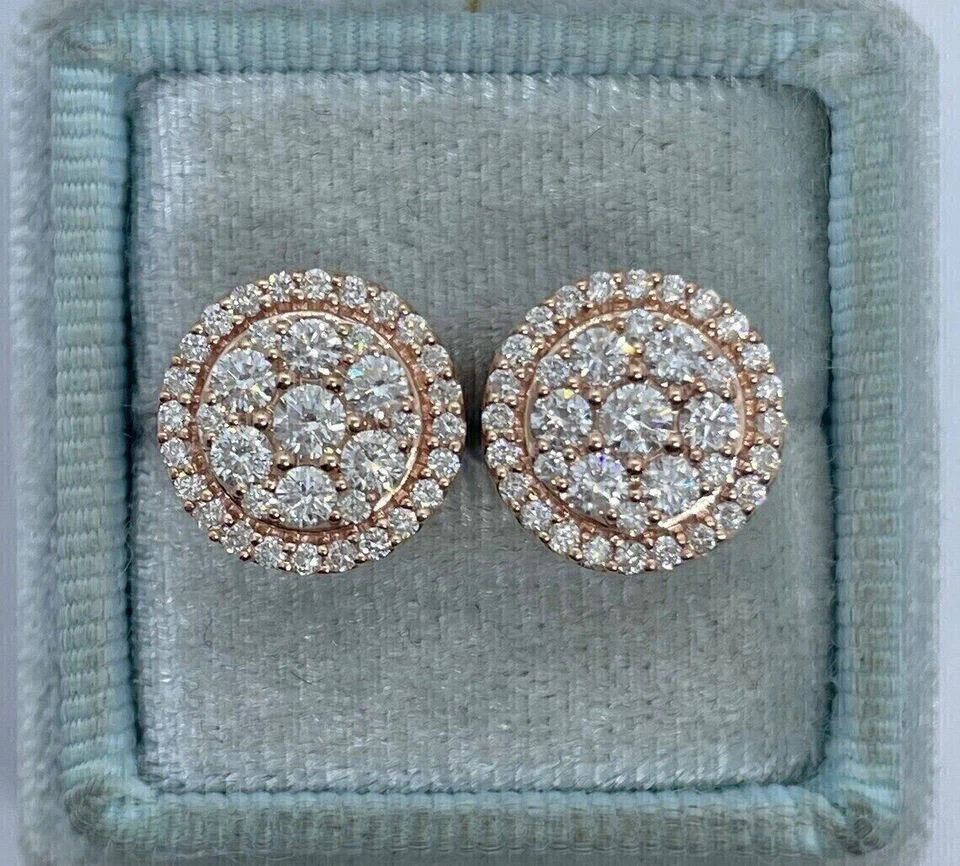 2.00Ct Round Cut Lab Created Diamond Cluster Stud Earrings 14K Rose Gold Plated