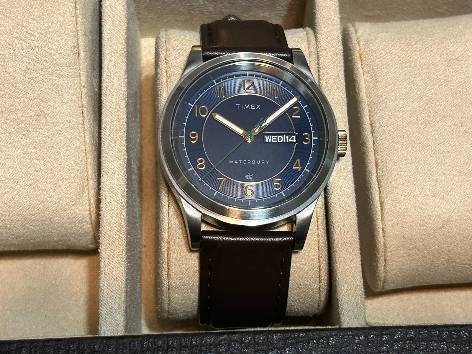 Timex Waterbury Traditional Watch Men 39mm Blue Dial Steel Daydate