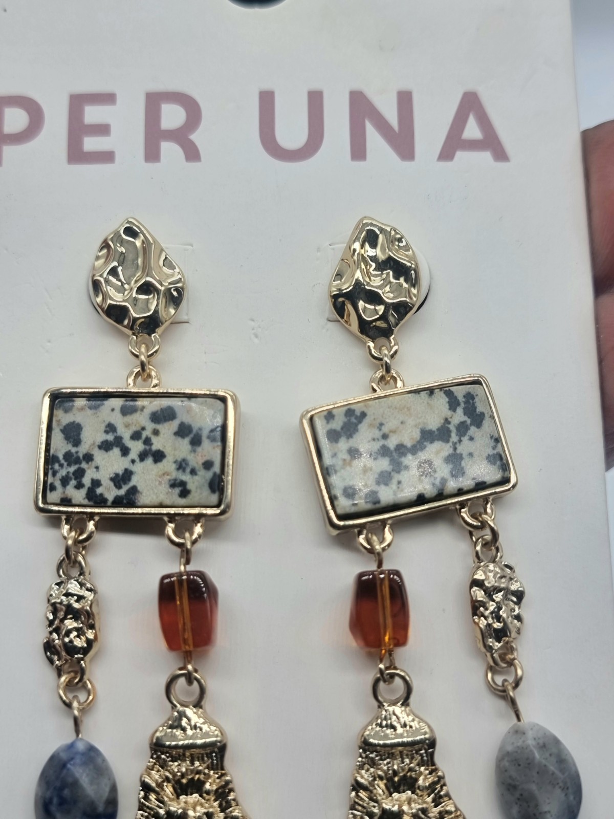 Per Una M&S Multi-Stone Chandelier Drop Earrings Dalmatian Jasper Sodalite 7cm