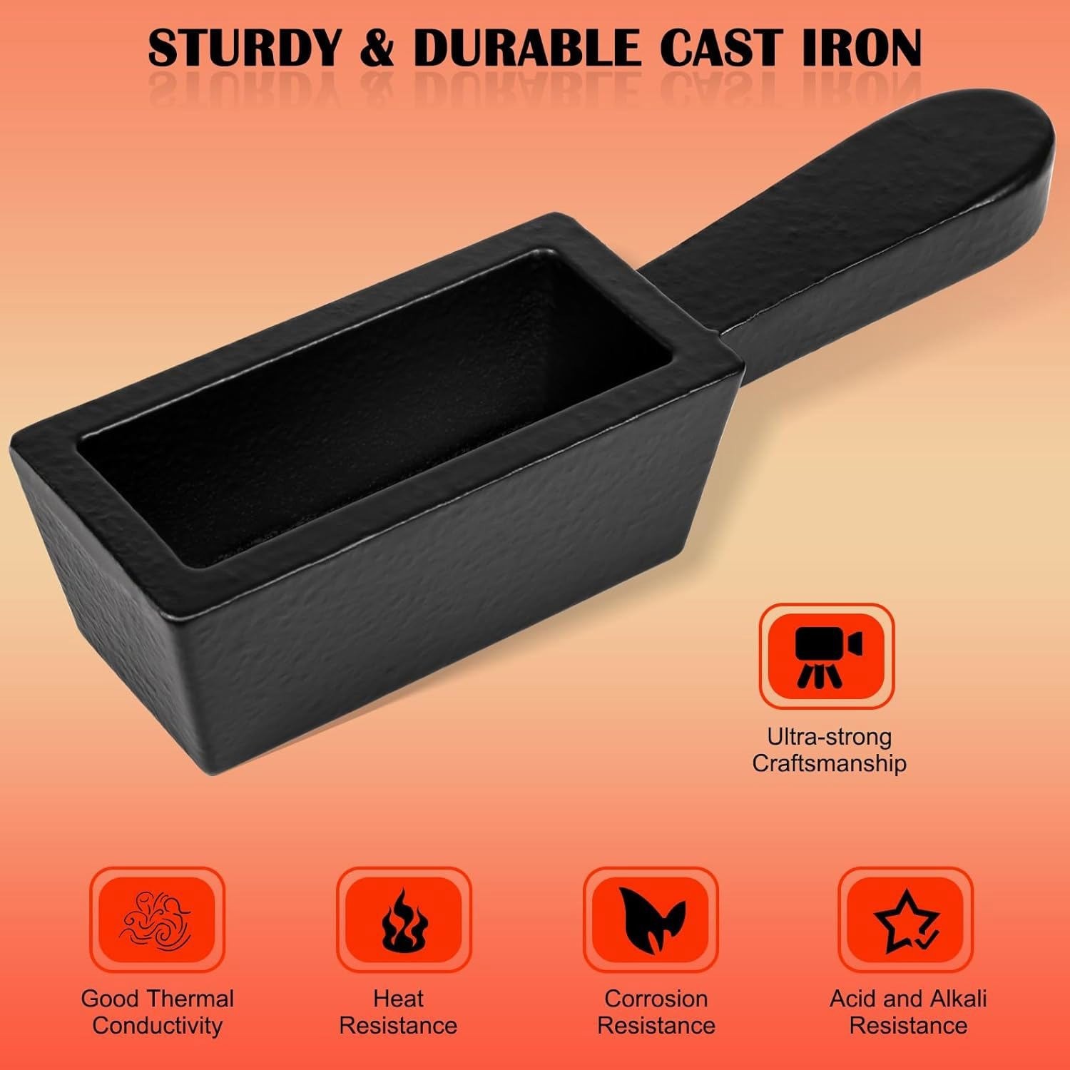 25 oz Cast Iron Loaf Ingot Mold w Handle For Melting Casting Gold Silver Copper