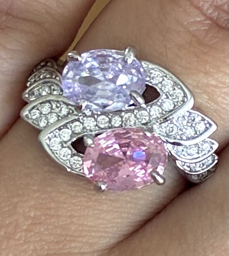 Ginger Lyne Silver Tone Oval Pink & Purple Stone Cocktail Band Ring Size 7