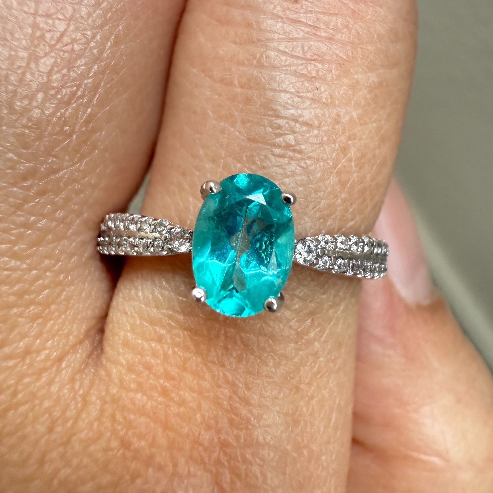 925 Sterling Silver Ring 7x5mm Natural Paraiba Topaz Gemstone Zircon Birthstone