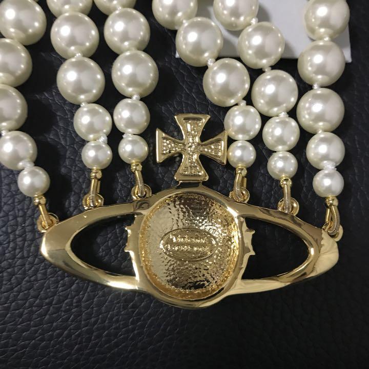 Vivienne Westwood Necklace Triple Pearl Choker Gold IN BOX [EJ00