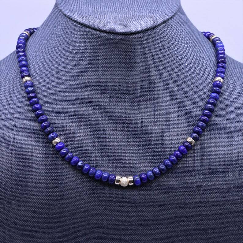 6mm Blue Lapis Lazuli & Gold Filled Modern Beaded Gemstone Choker Necklace