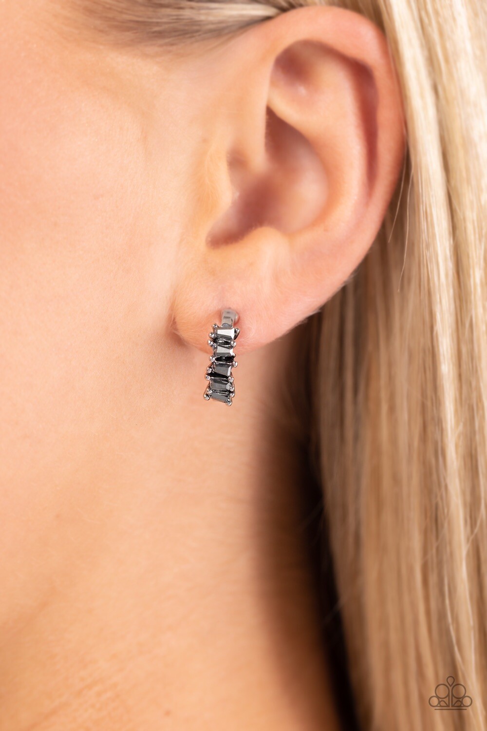 Paparazzi Rugged Rockstar Silver Hematite Small Hoop Earrings Lead & Nickel Free