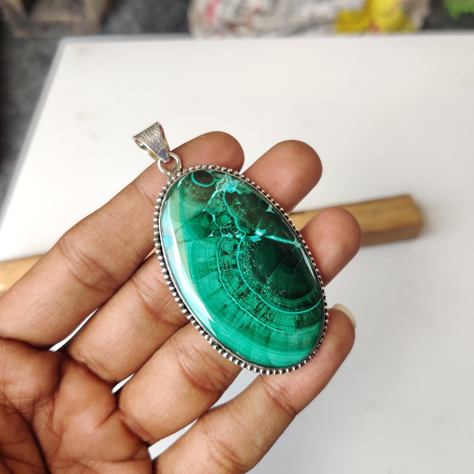 Azurite Malachite Gemstone Pendant 925 Sterling Silver Handmade Pendant BT866