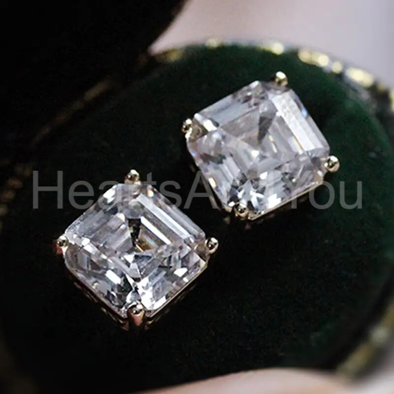 3ct Asscher Cut Moissanite Classic Solitaire Stud Earrings 14K White Gold Plated