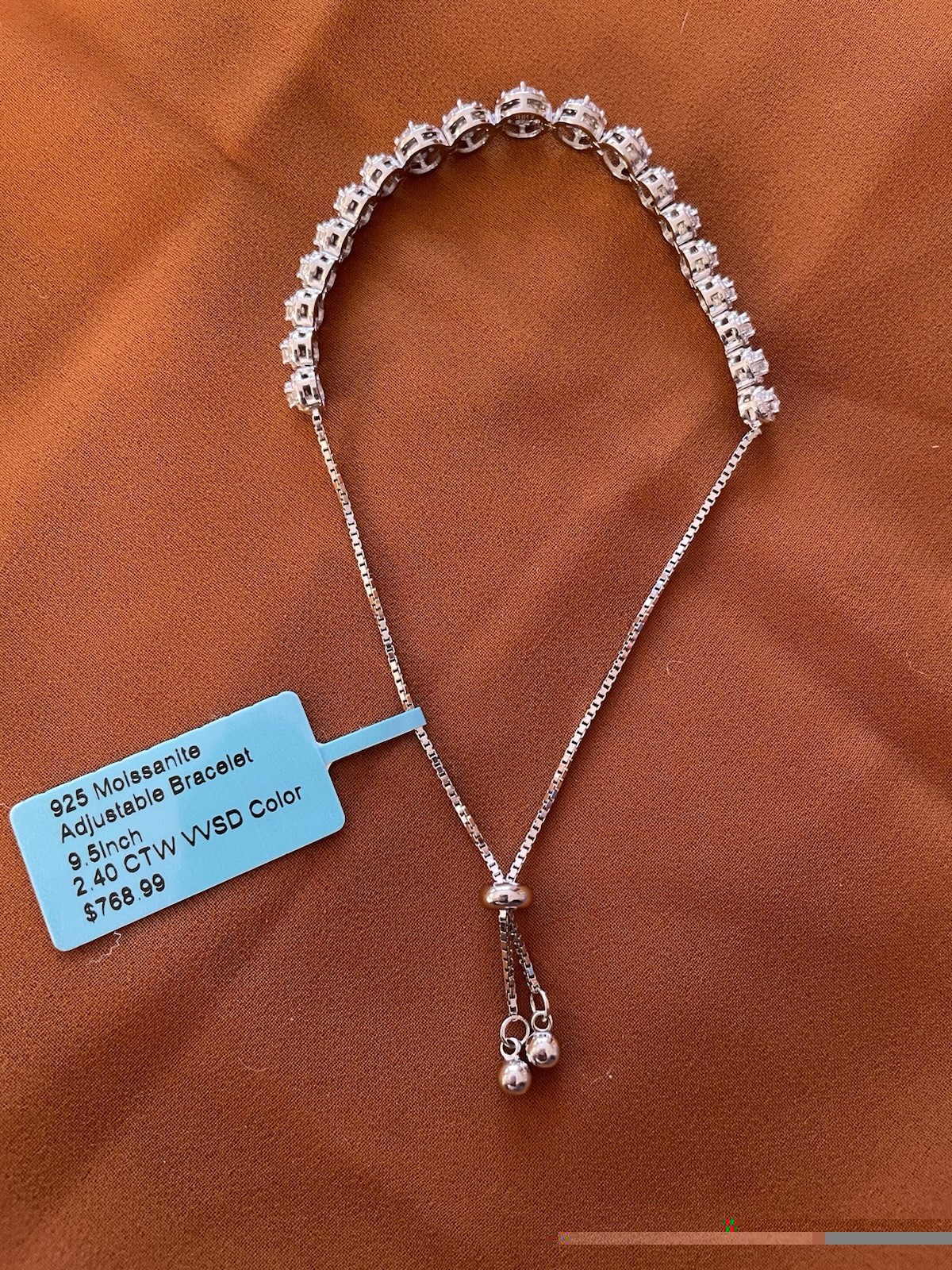 Sterling Silver And Moissanite Adjustable Bracelet To 9.5 Inches 2.40CTW￼