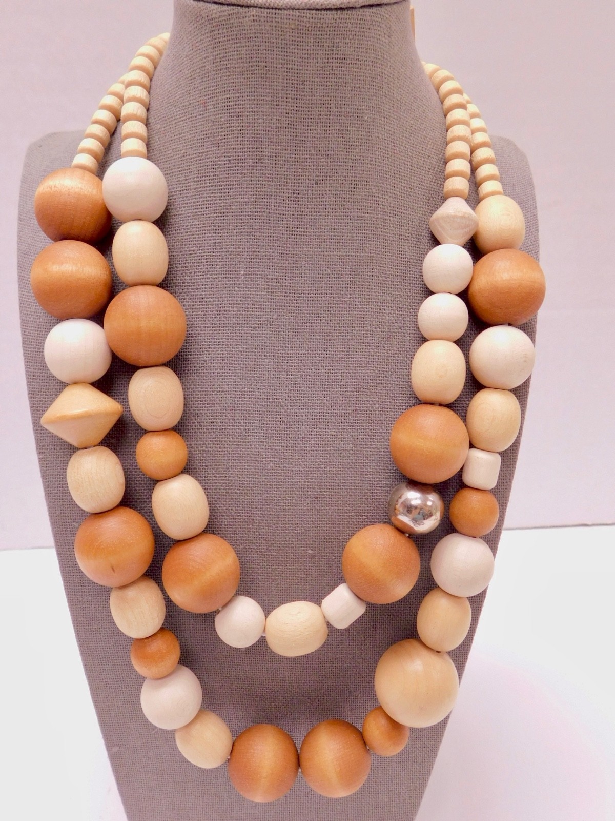 Aarikka Finland Wood Bead Double Strand Necklace