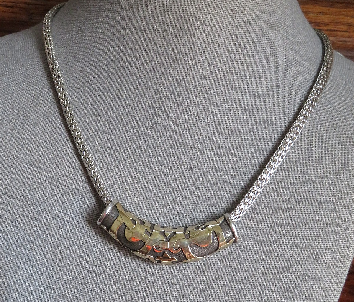 “John Hardy” Sterling Silver & 18k Yellow Gold Dayak Slide/ Enhancer Pendant