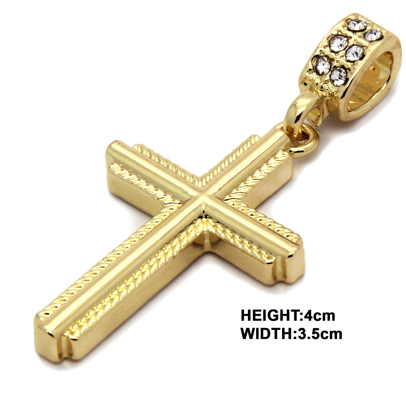 14k Gold Plated Braided Cross Pendant 24″ Figaro Necklace Chain Cubic Zirconia