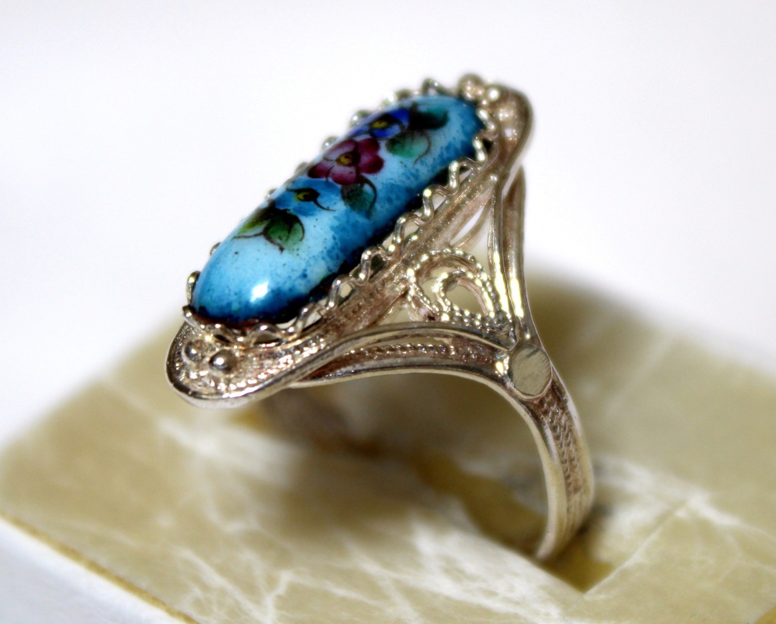 Vintage Russian Hand Painted Enamel Rings 4 Variation Finift Technique #89,92,98