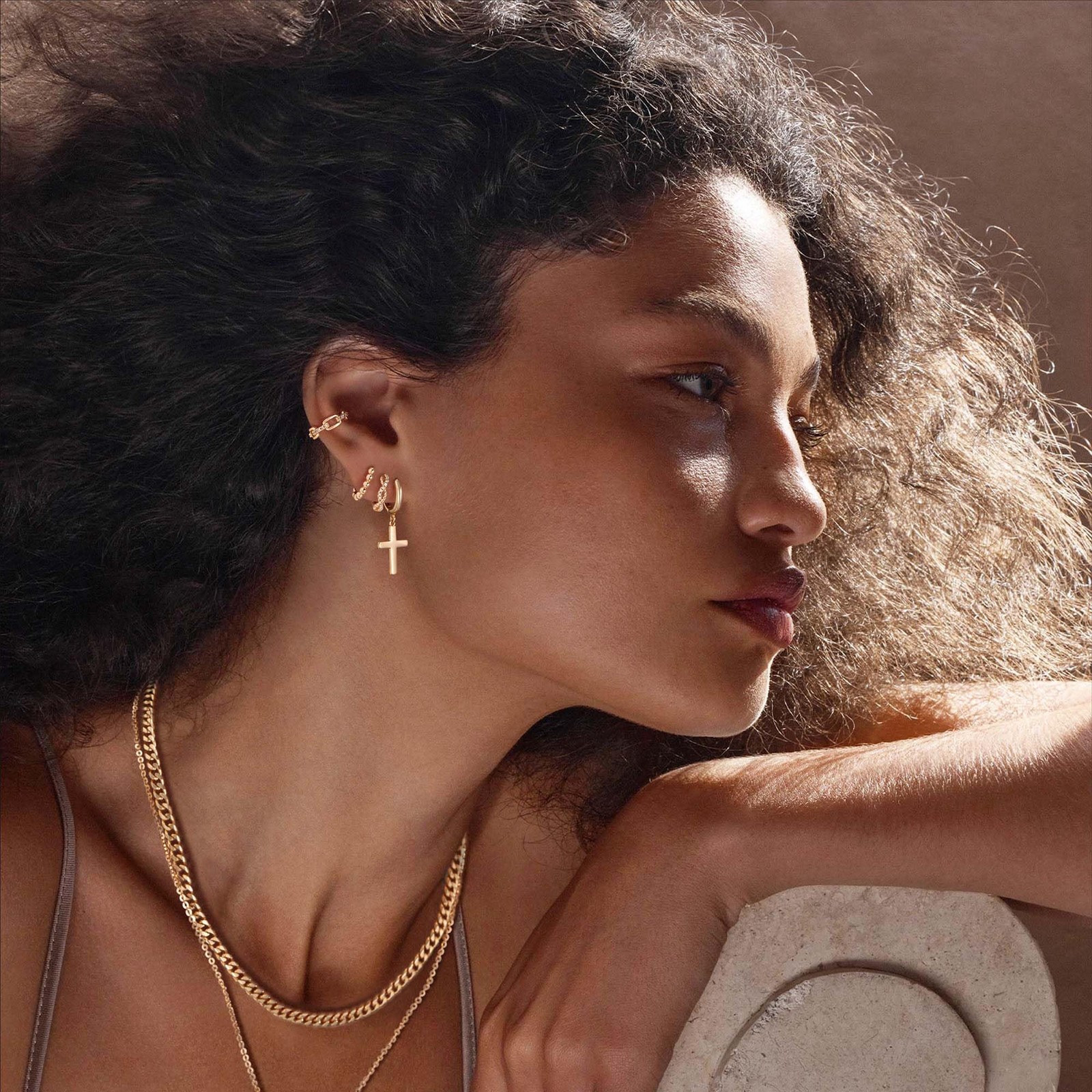Gold Dangle Drop Hoop 0.51 inches x x 0.08 inches, gold plated