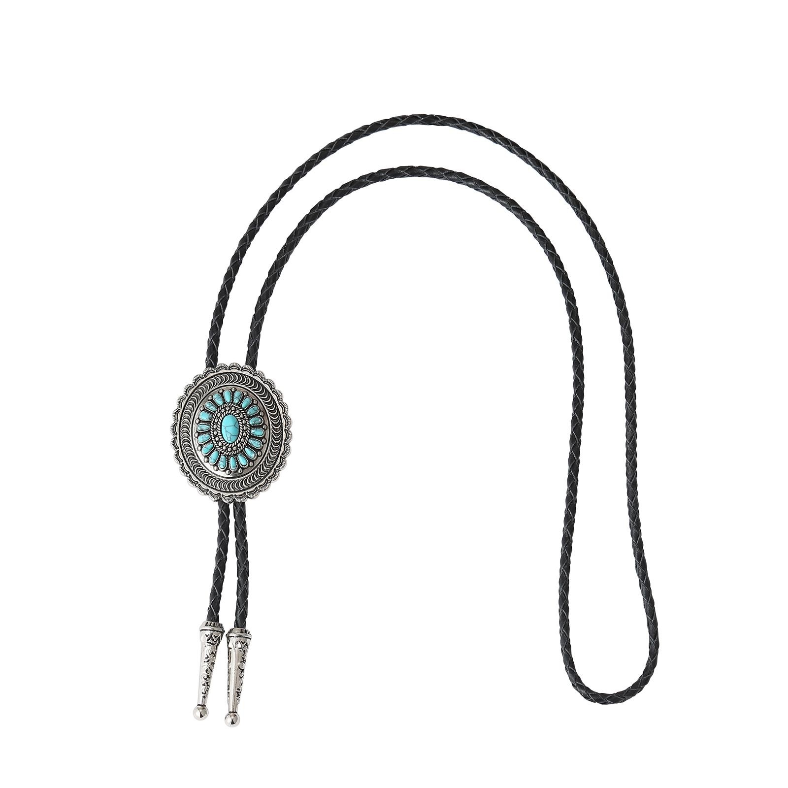 Vintage Bolo Tie Turquoise Stone Silver Sterling Cowboy Men Oval Navajo