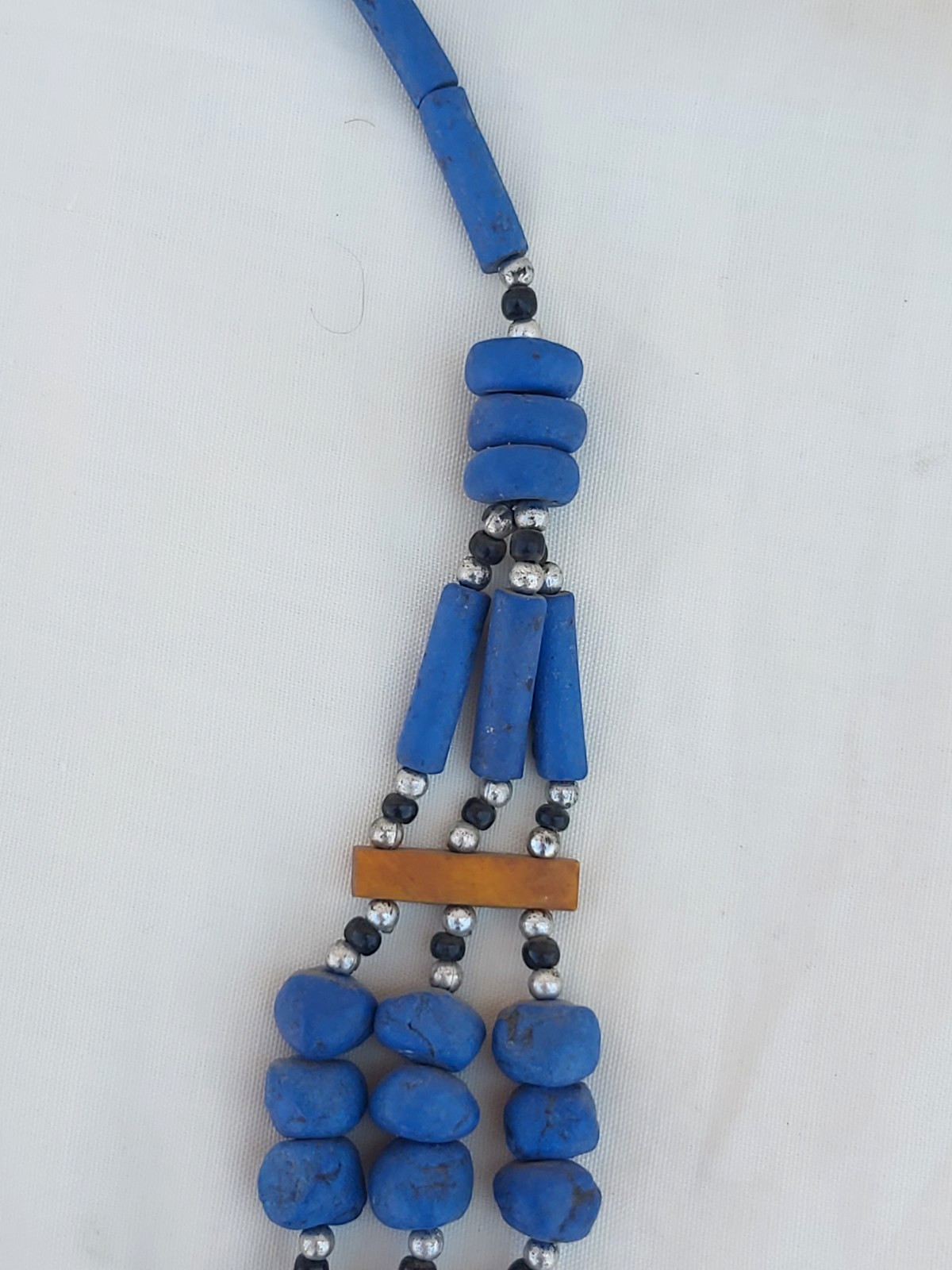 Vintage African Powder Glass Bead Necklace Multi Strand Cobalt Blue Statement Tr