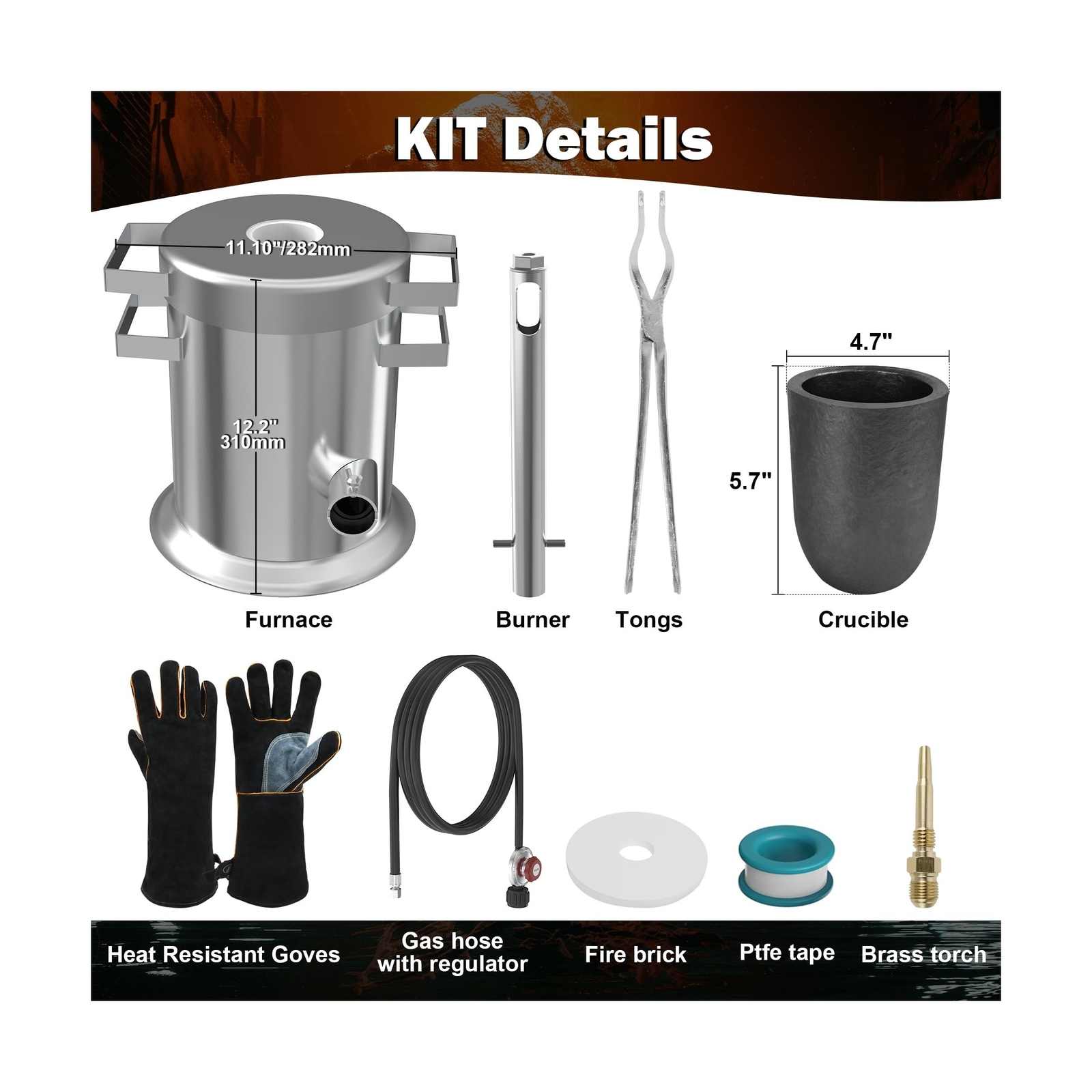 Nelyrho 6KG Melting Furnace Kit – Stainless Steel Foundry with Crucible, Cruc…