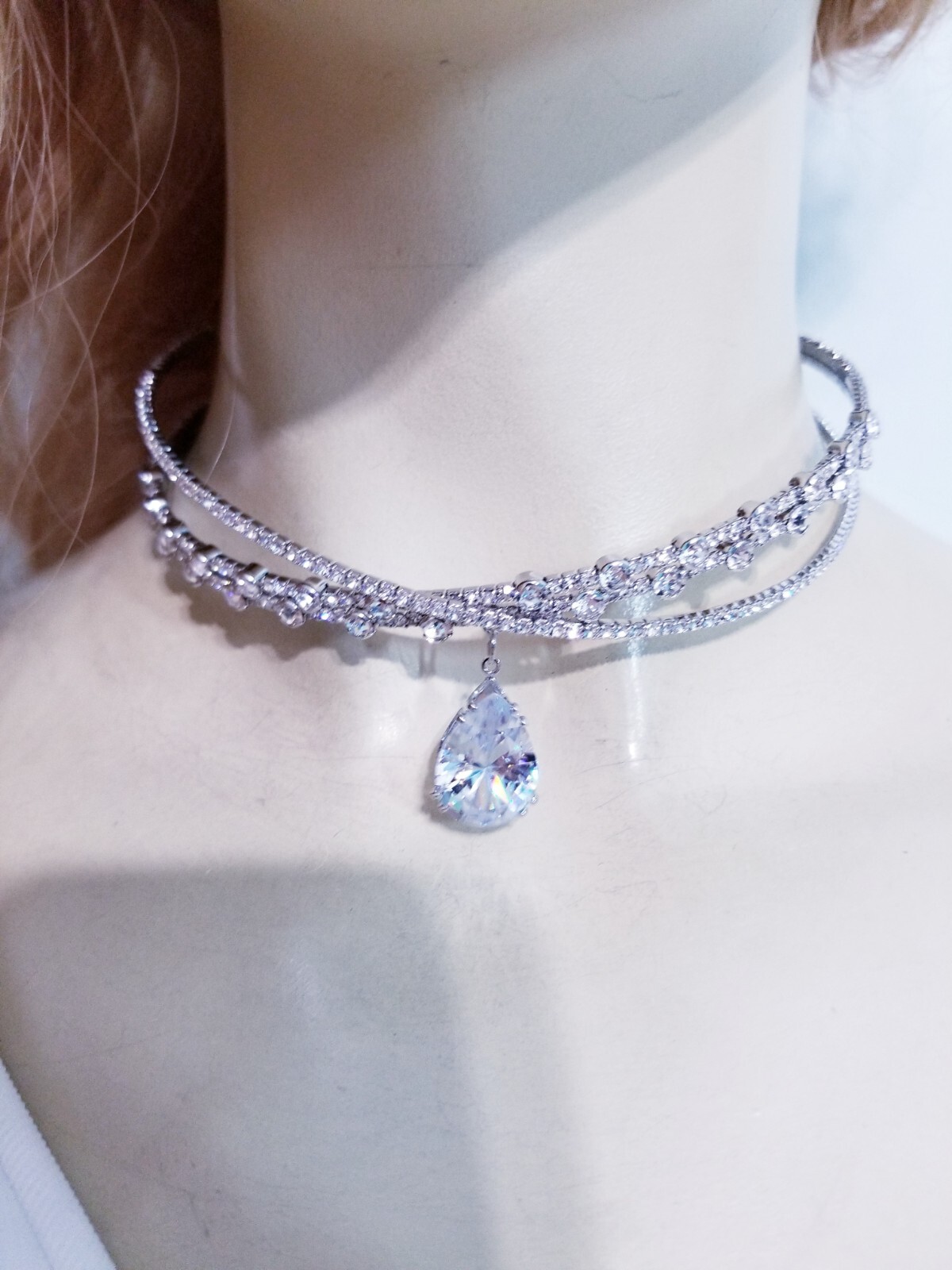 Clear Wedding Choker Rhinestone Crystal Statement Flex Necklace Pageant Bridal