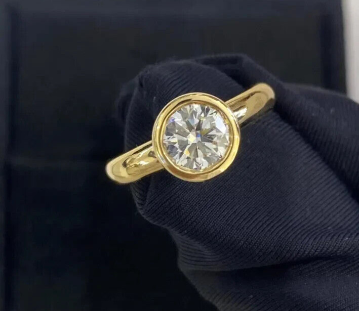 2.00 CT Round EF VS/SI Lab Created Diamond Women Bezel Set Ring 14K Yellow Gold