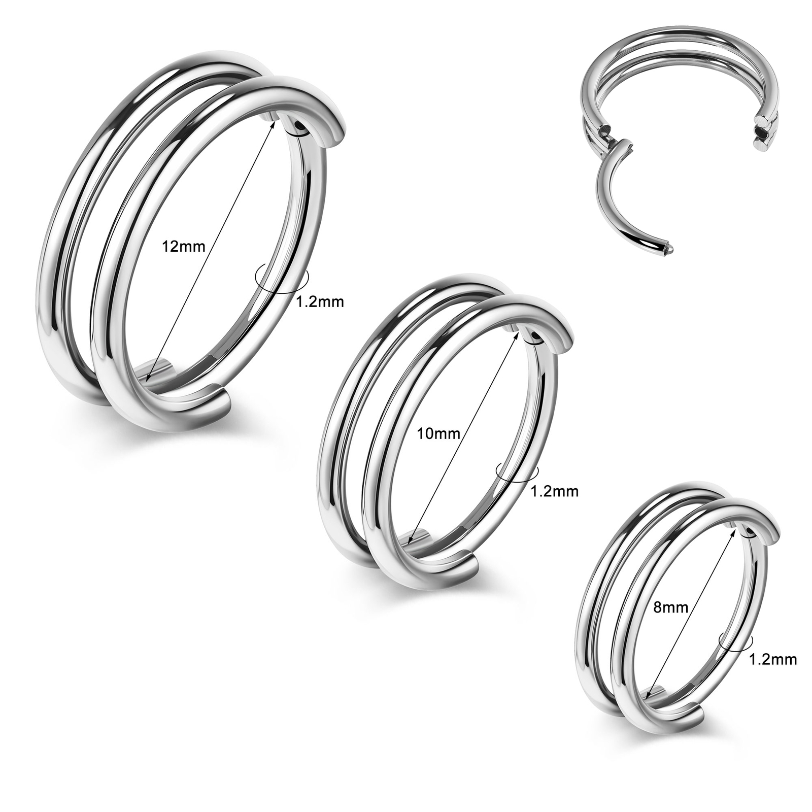 1 Pc Stainless Steel Double Nose Ring Cartilage Helix Earrings Septum Piercing