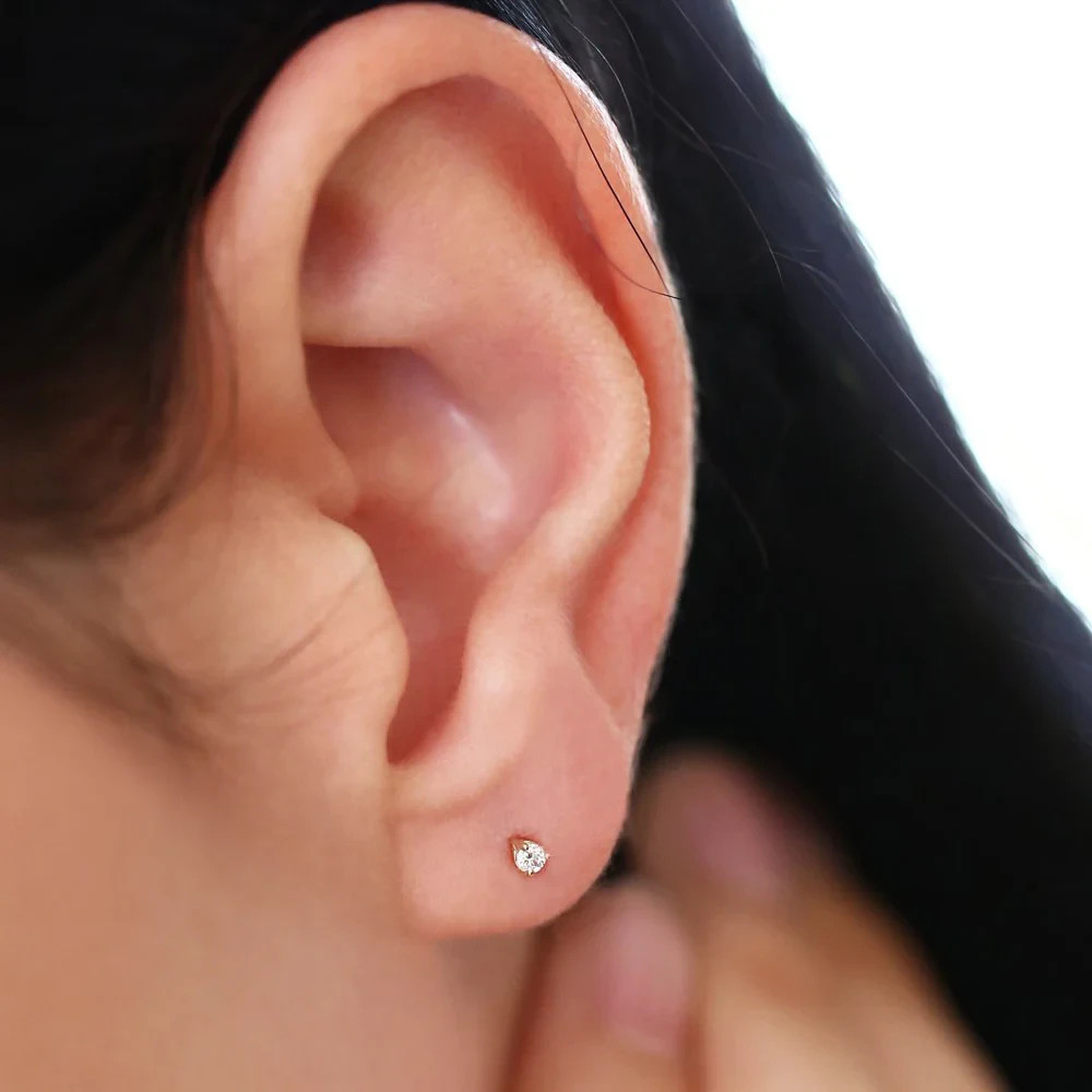 Round Cut H-I/SI Clarity Natural Diamond 14K Gold Dainty Mini Stud Fine Earrings
