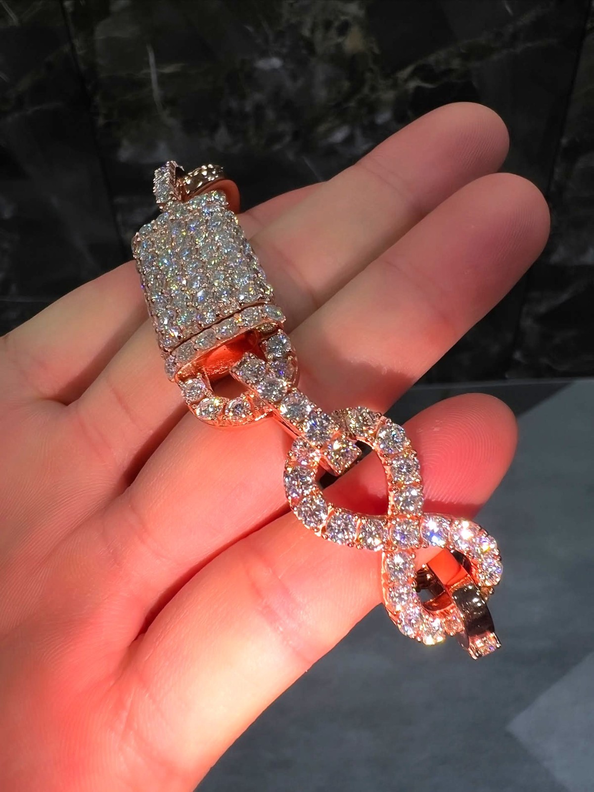 Moissanite Iced Out Infinity Link Bracelet Rose Gold Plated Silver Passes Test
