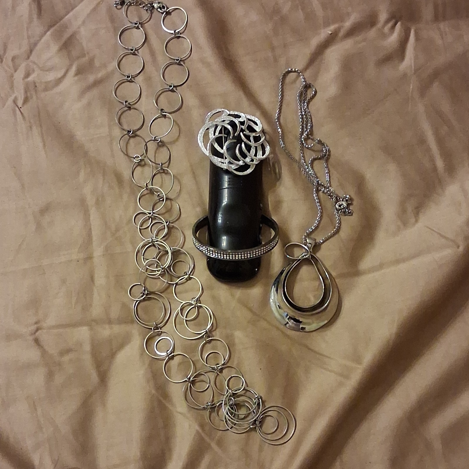 3pc Mixed Lot Women’s Silver Tone Metal Fashion Necklace Bracelet Ring