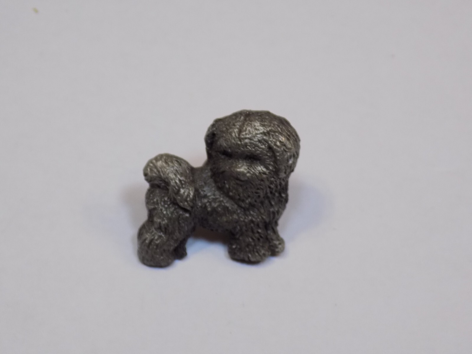 Small Black Dog Long Hail Tail Puppy Pin Vintage Old Silver Metal Button Pinback