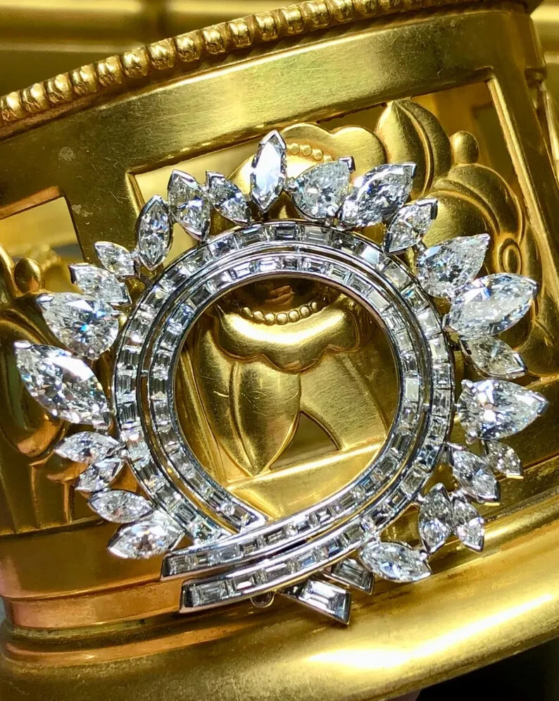 Elegant Vintage Brooch Pin 3 Ct Marquise Simulated Diamond 14k White Gold Plated