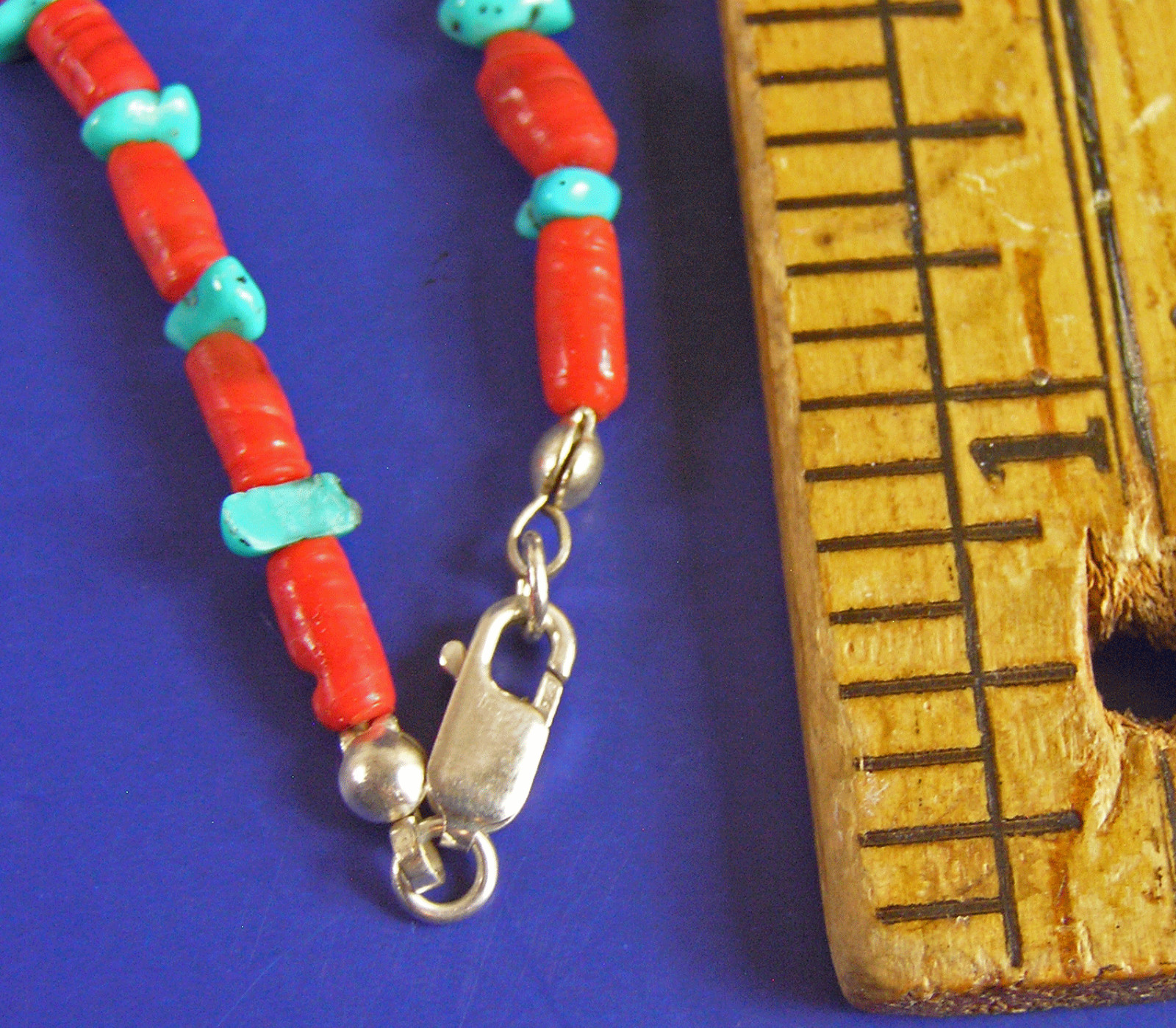 Simple Southwestern Tube Red Coral & Turquoise Beaded Necklace 25.5″ (TY)