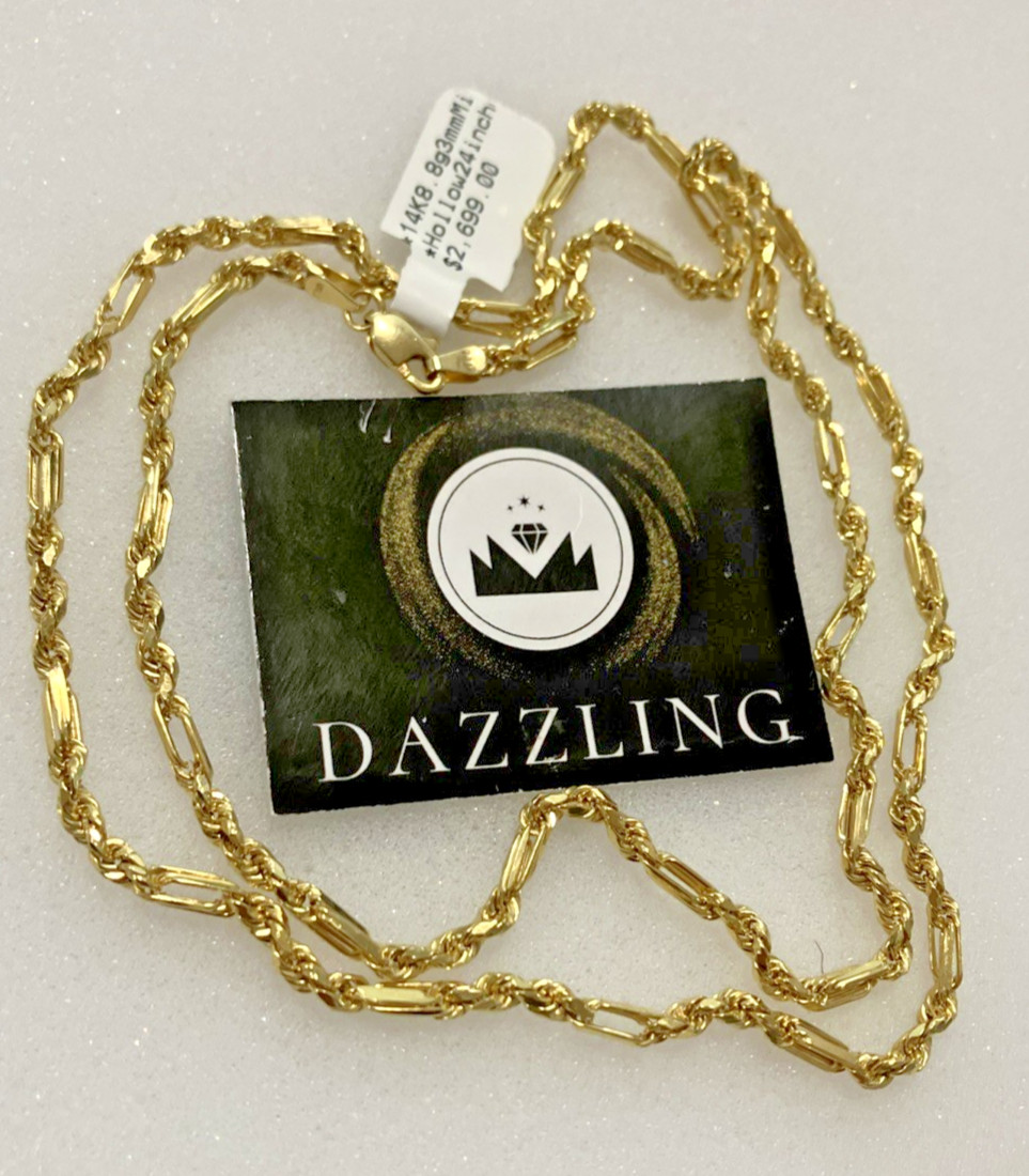14kt Real Gold Milano-Rope Chain 8.8grams 3mm 24” Lalj Brand New with Tag. 14K