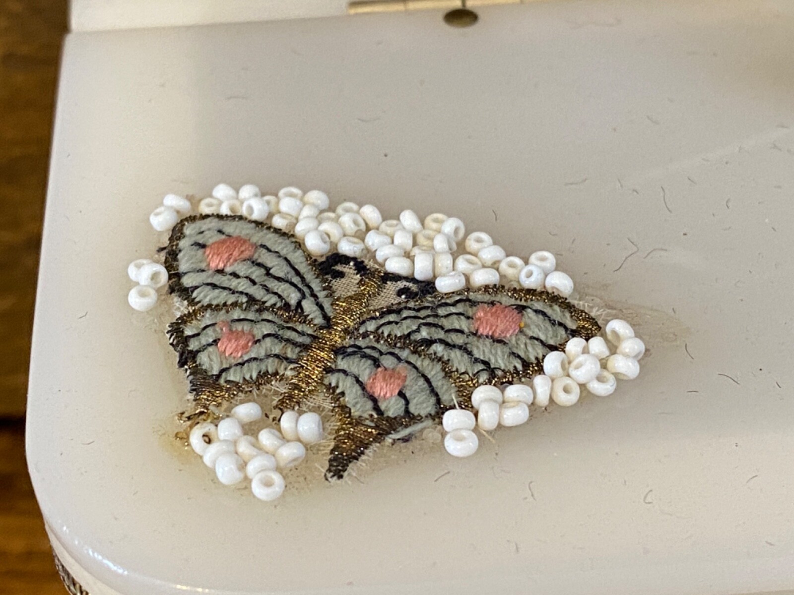 Vintage 50’s Midas of Miami Beaded Acrylic Lucite Purse Handbag Box