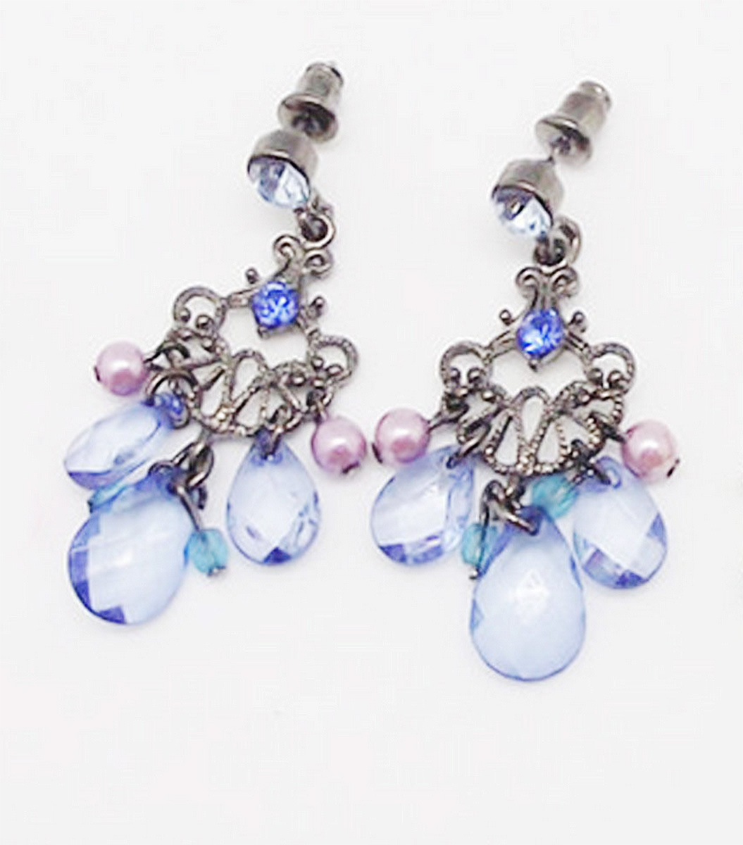 1.75 in PINK BLUE GREEN GOLD CRYSTAL ACRYLIC DROP SILVER BUTTERFLY EARRINGS NEW