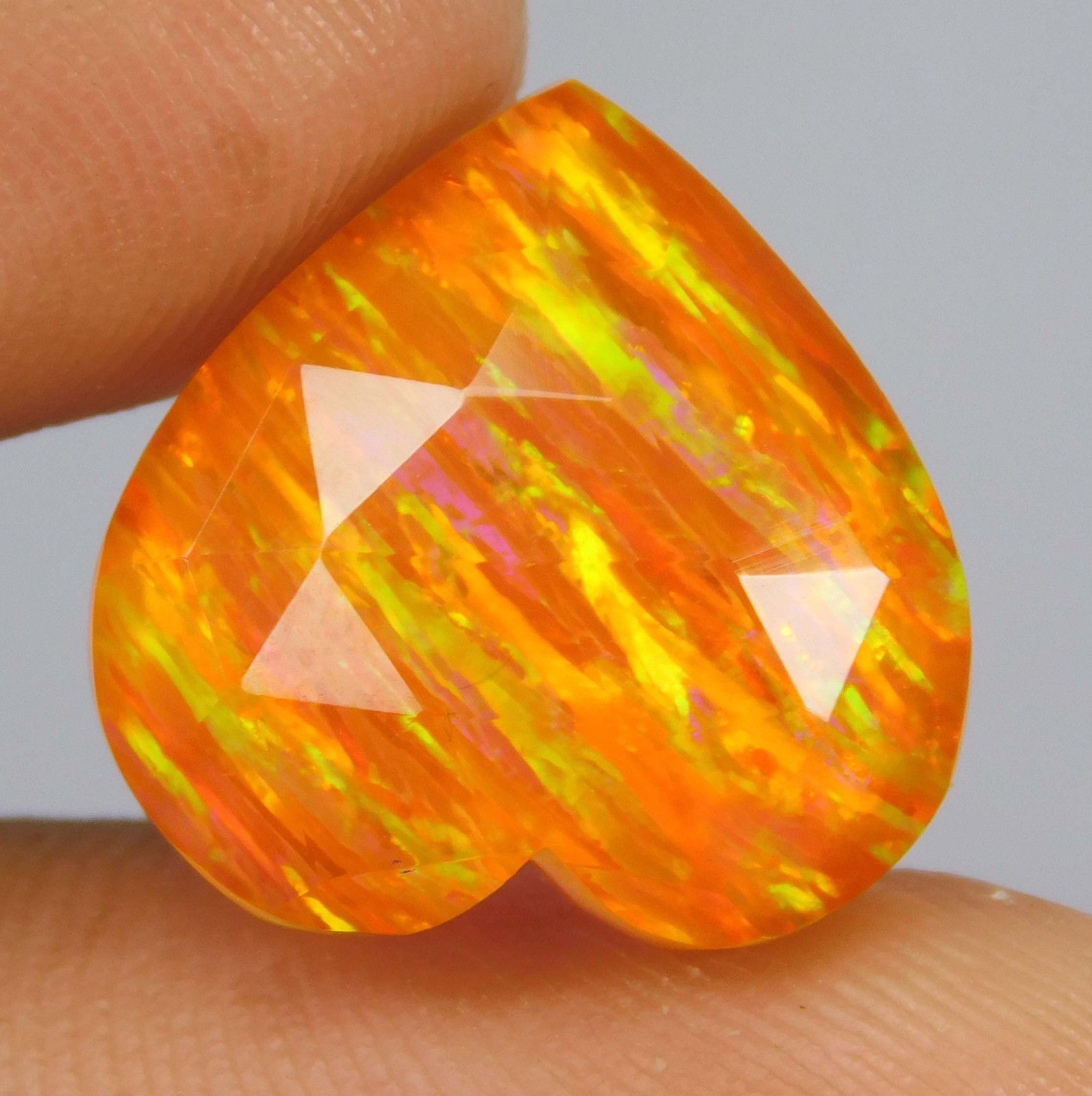 Certified 8.15 Ct Natural Mexican Fire Opal Rainbow Color Heart Cut Gemstone