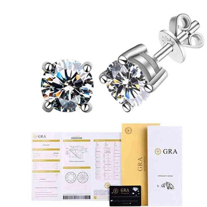 Real 0.1-2 Carat D Color Moissanite Stud Earrings 925 Sterling Silver For Women