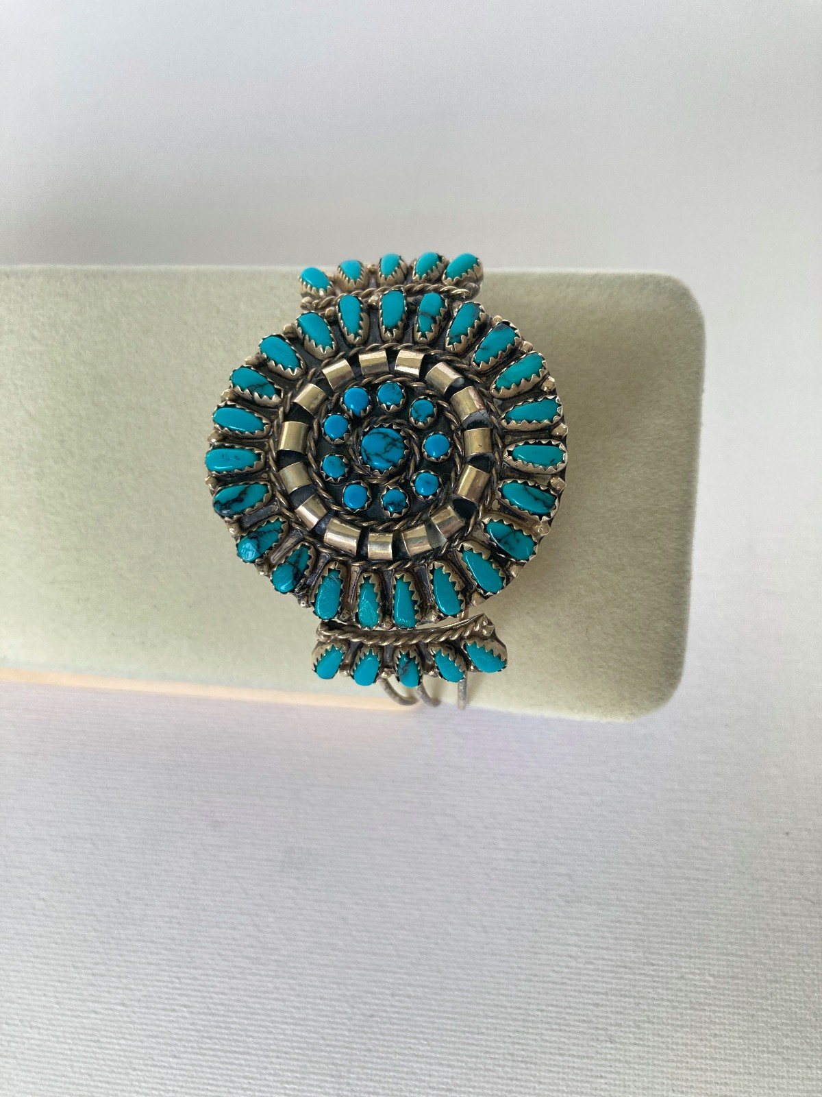 Authentic Navajo Handmade Sterling Silver & Natural Turquoise Cluster Bracelet