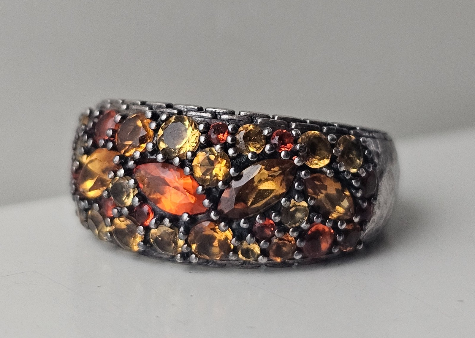 John Hardy 925 Ring Mixed Garnet & Citrine Orange Spessartite Amber Agate size 8