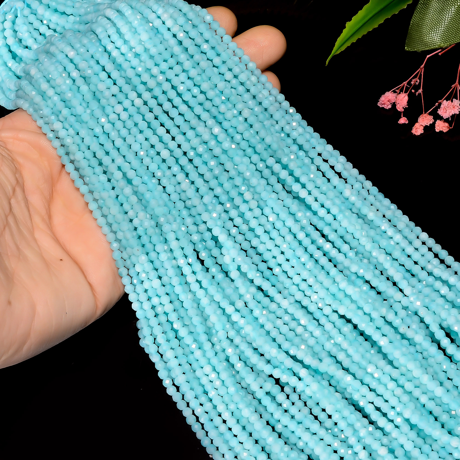 Natural Amazonite Gemstone Round Shape Faceted Beads 3 mm Strand 12.5″ EB-890