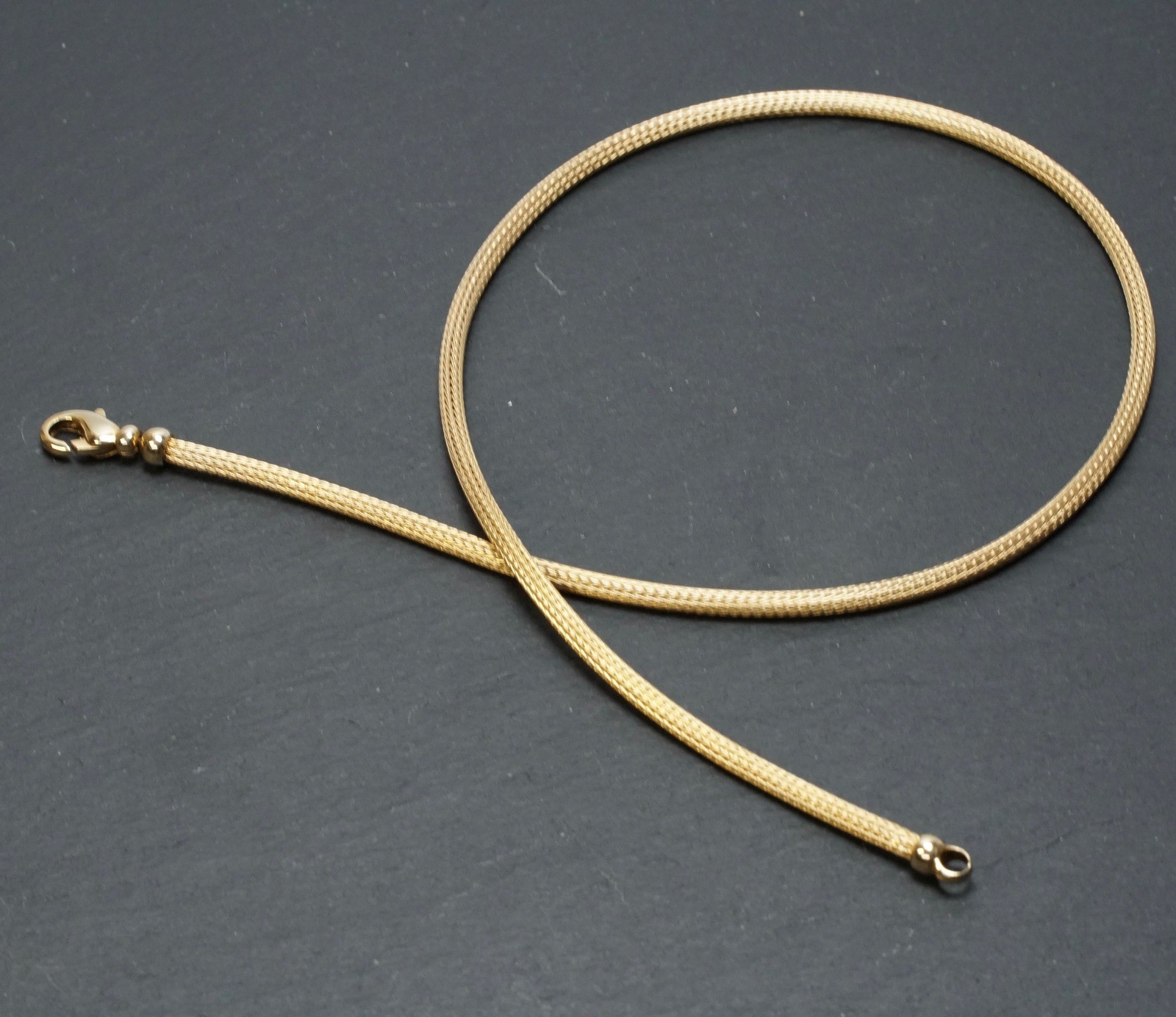 Tube Necklace Gold 585 Round Knitted Mesh WOW Bayonet Clasp Omega