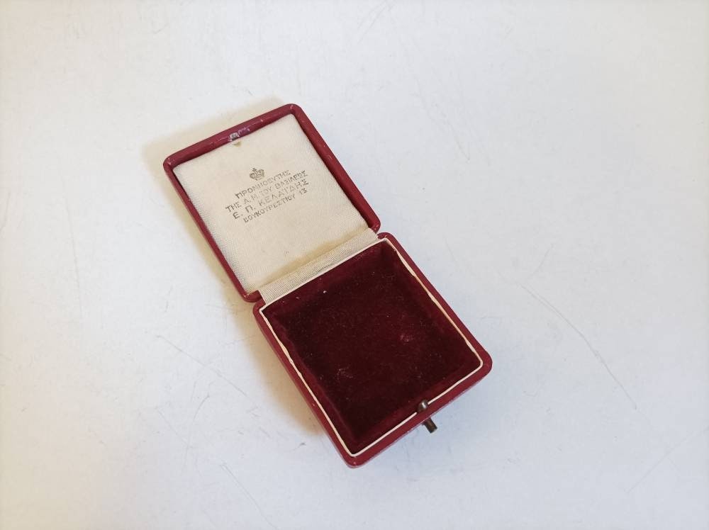 Antique burgundy jewelry Box supplier of His Majesty The King Kelaidis Greece